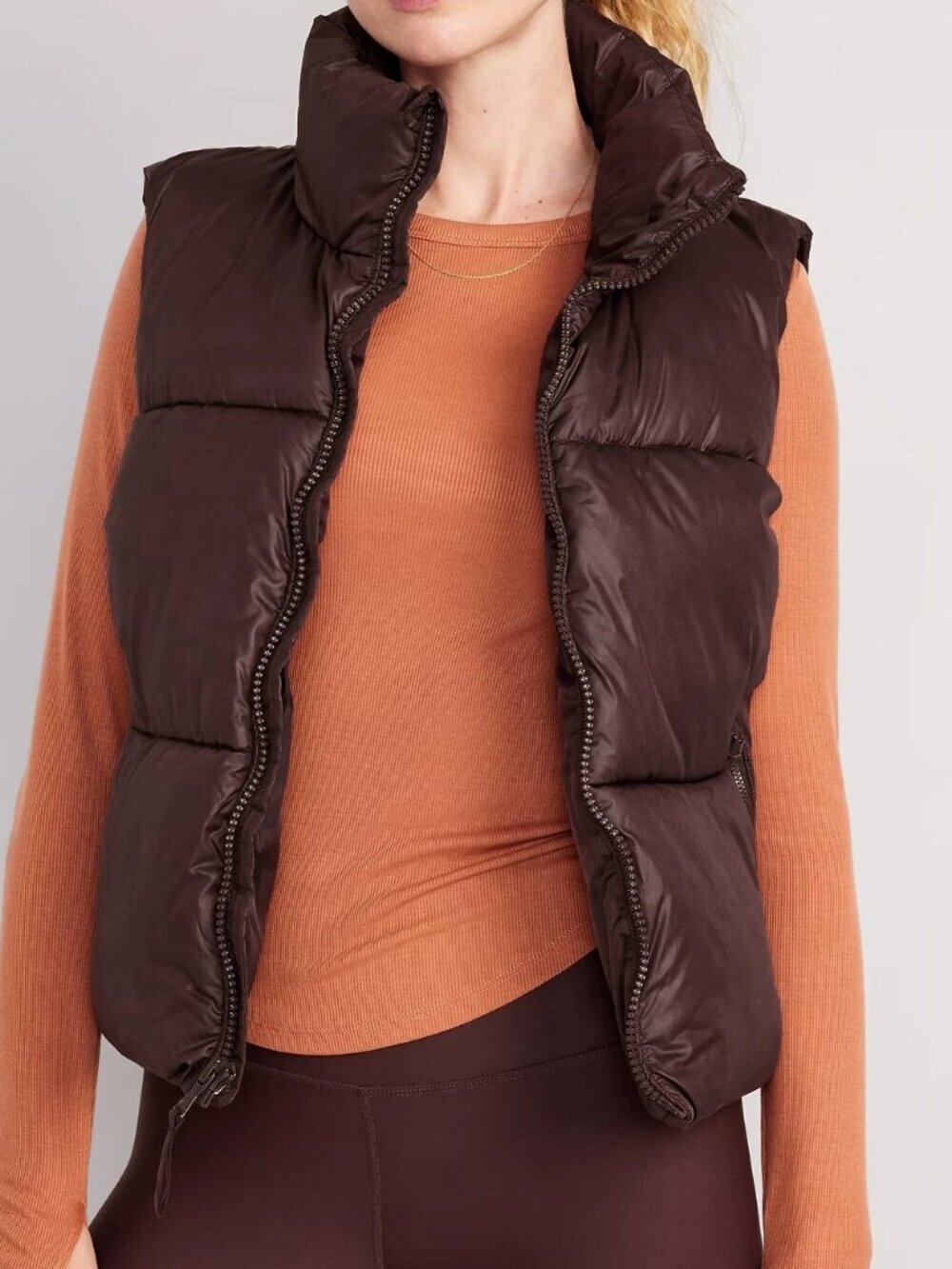 Old Navy Womens Quilted Puffer Zip Up Vest Zipper Pockets Brown Size 2X